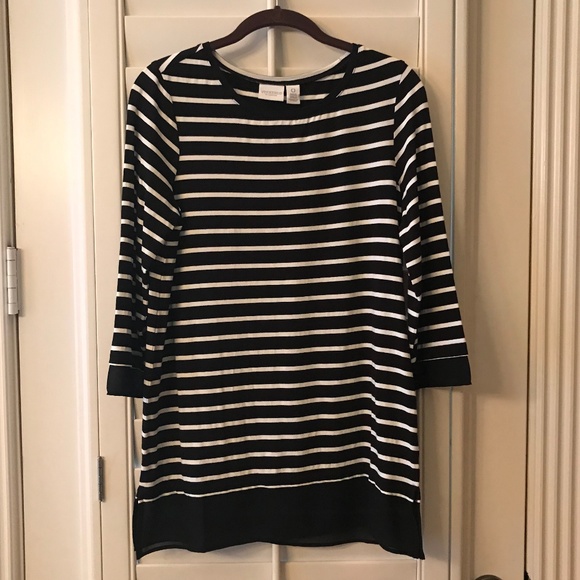 Chico's Tunic Top Size 0 Black and Cream Stripe - Picture 1 of 3